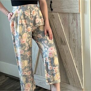 VINTAGE 90s Talbots LINEN Floral Tapered Casual Pant